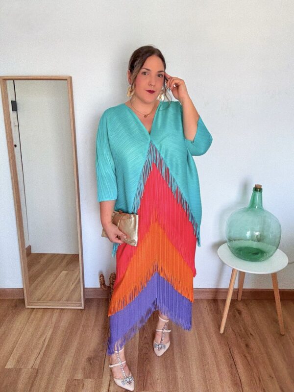 Vestido multitalla azul flecos - Imagen 2