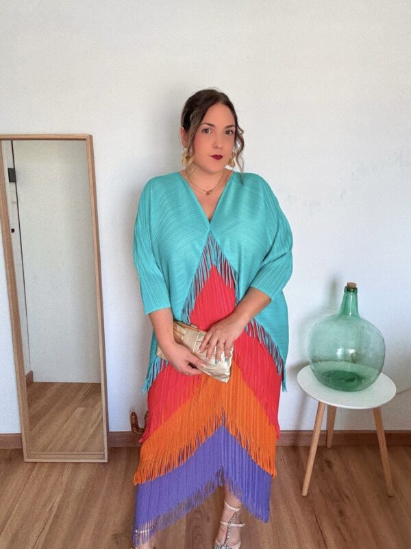Vestido multitalla azul flecos - Imagen 5