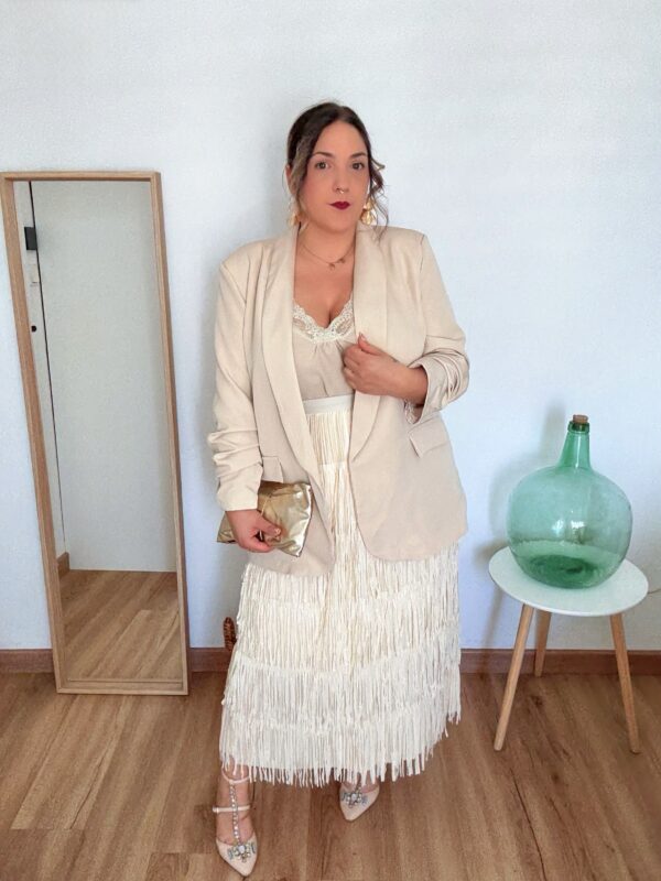Falda flecos beige