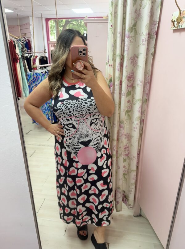 Vestido leopardo elastico pompa