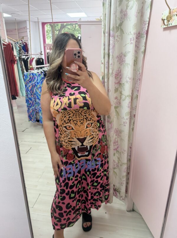 Vestido leopardo elastico rosa - Imagen 3