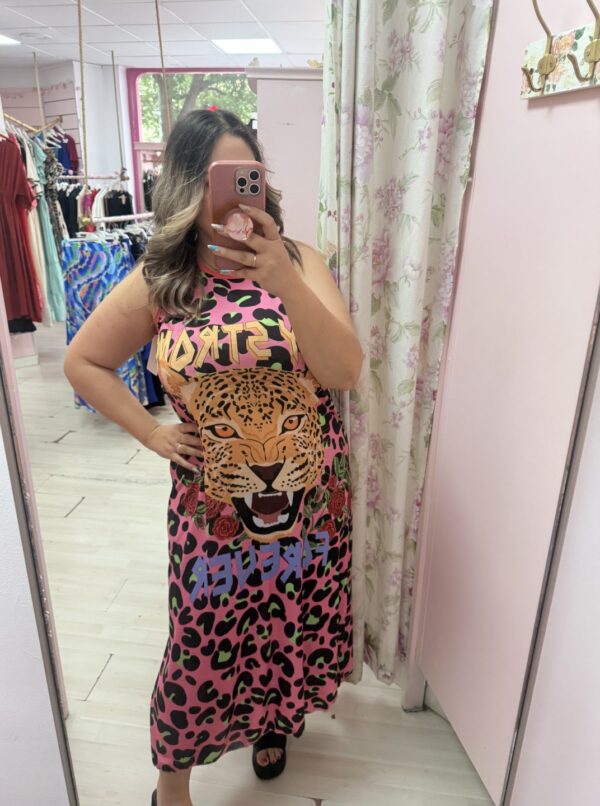 Vestido leopardo elastico rosa