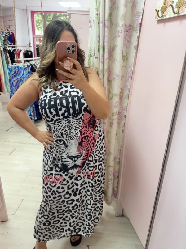 Vestido leopardo elastico blanco y negro