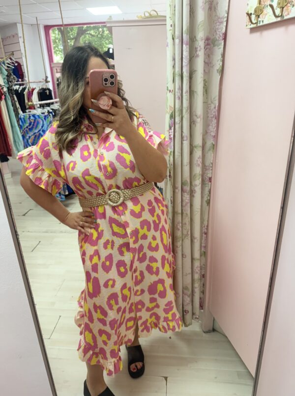 Vestido animal print volantes rosa - Imagen 6