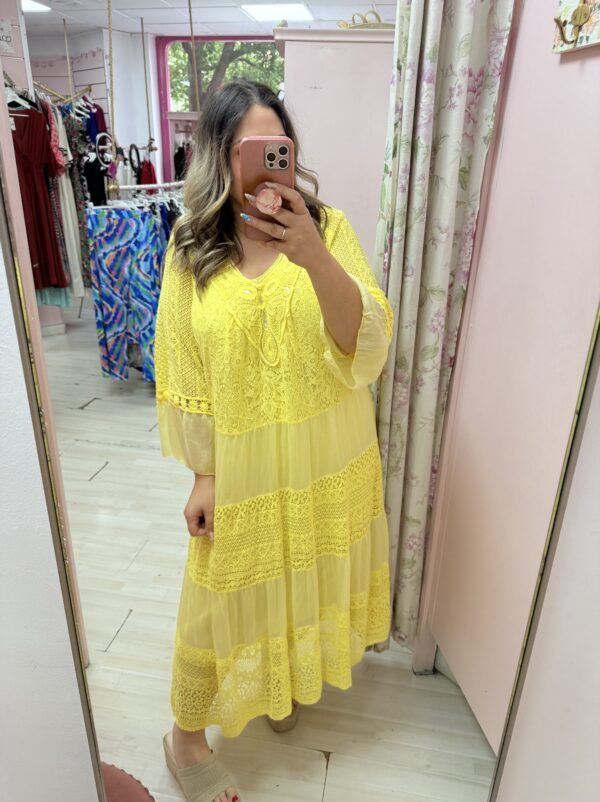 Vestido boho pedreria amarillo - Imagen 4