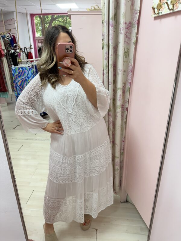 Vestido boho pedreria blanco - Imagen 5