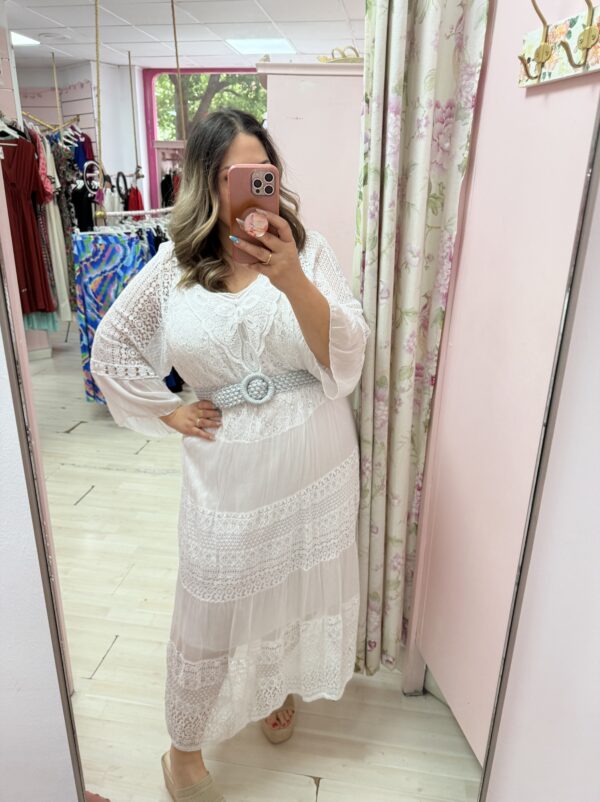 Vestido boho pedreria blanco - Imagen 2