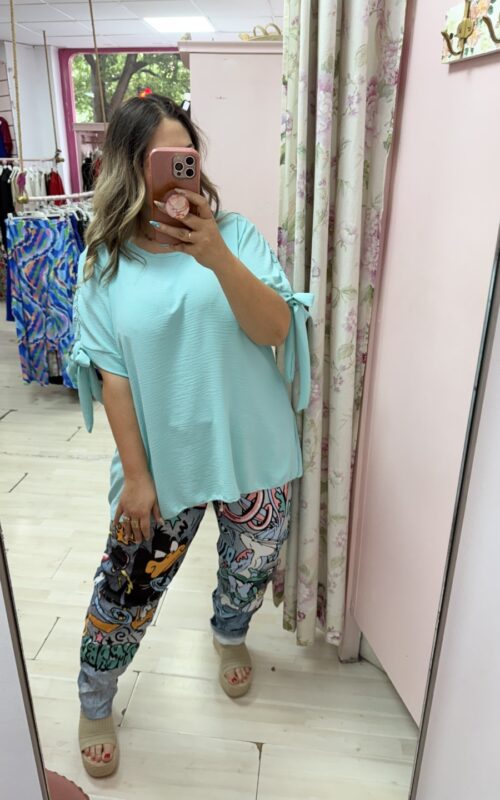 Blusa manga lazada turquesa