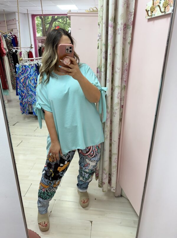 Blusa manga lazada turquesa