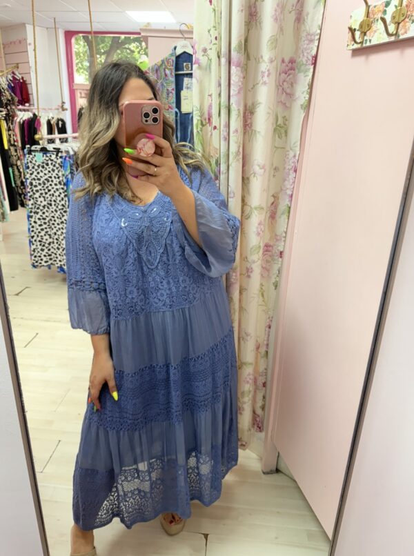 Vestido pedreria boho azul - Imagen 2