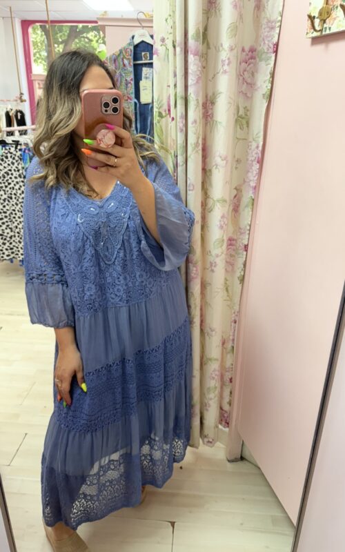 Vestido pedreria boho azul