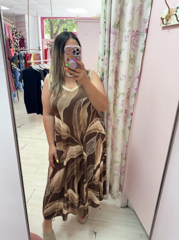 Vestido hojas marron Bolsillos - Imagen 5