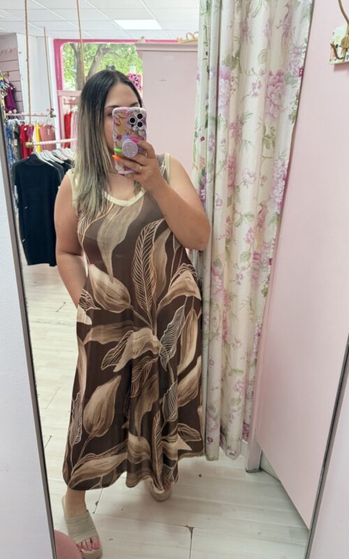 Vestido hojas marron Bolsillos
