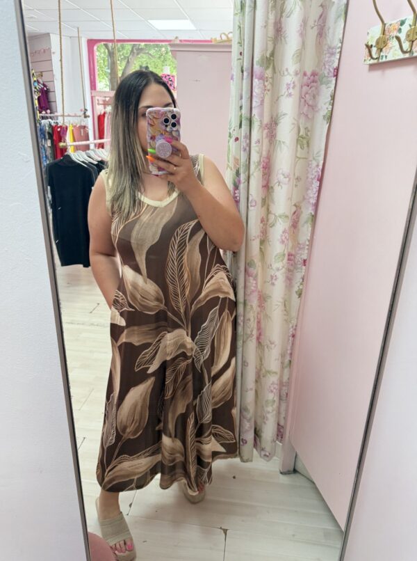 Vestido hojas marron Bolsillos