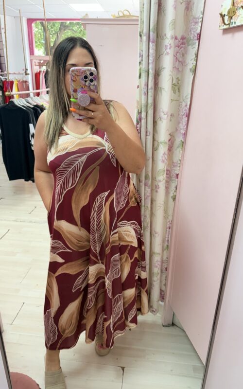 Vestido hojas granate Bolsillos