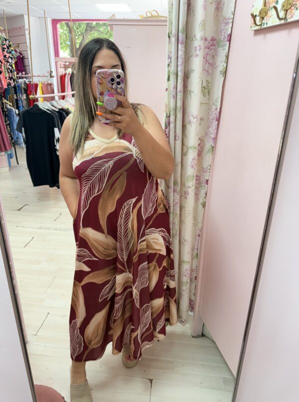 Vestido hojas granate Bolsillos