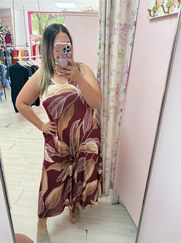 Vestido hojas granate Bolsillos - Imagen 4