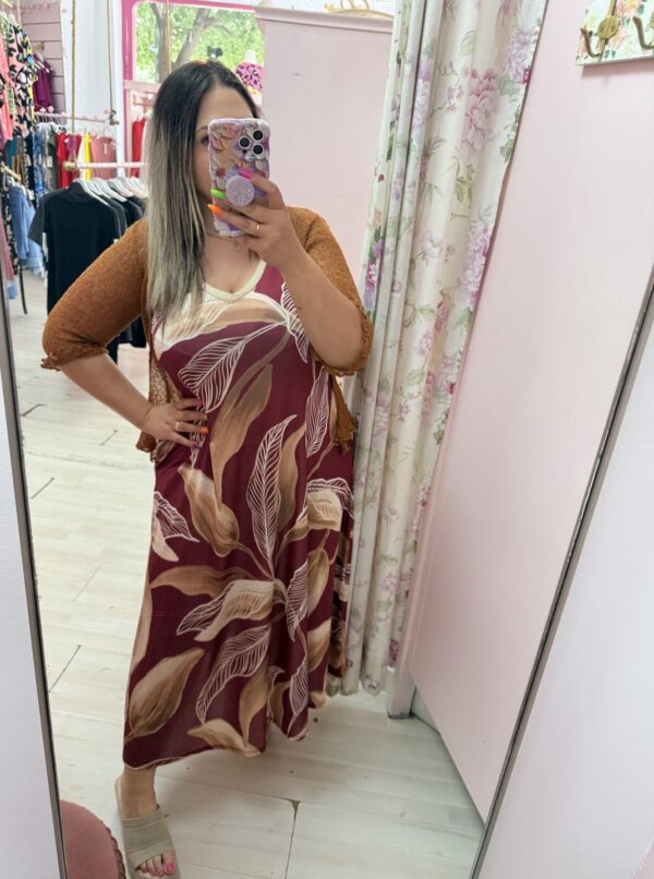 Vestido hojas granate Bolsillos - Imagen 2