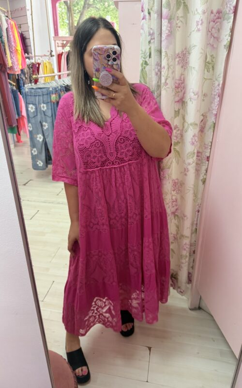Vestido boho encaje fucsia