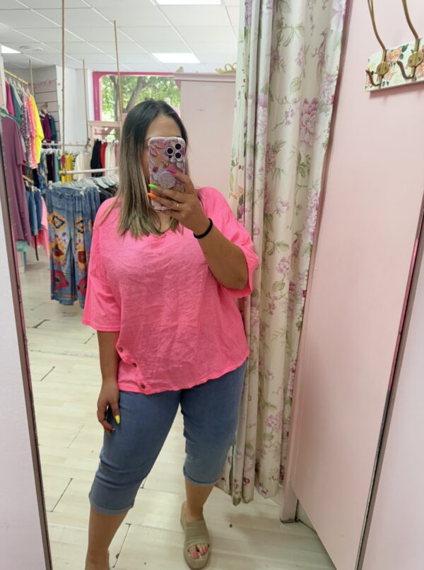 Camiseta lino fluor fucsia - Imagen 4
