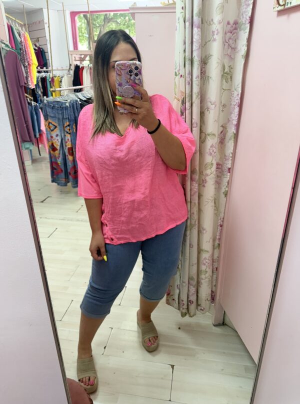 Camiseta lino fluor fucsia - Imagen 5
