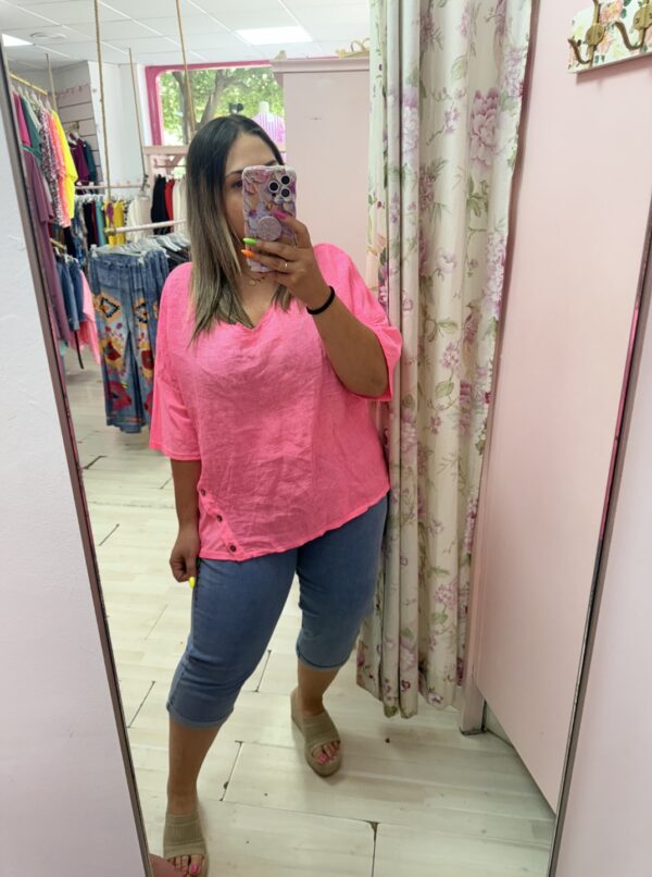 Camiseta lino fluor fucsia - Imagen 3