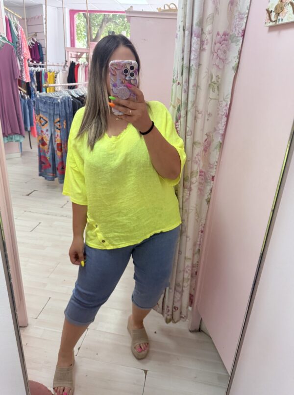 Camiseta lino fluor amarilla - Imagen 2