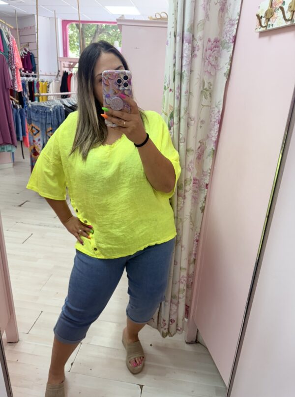 Camiseta lino fluor amarilla - Imagen 3