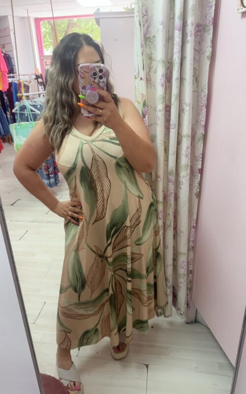 Vestido bolsillos beige