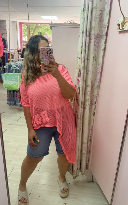 Camiseta rejilla rosa fluor