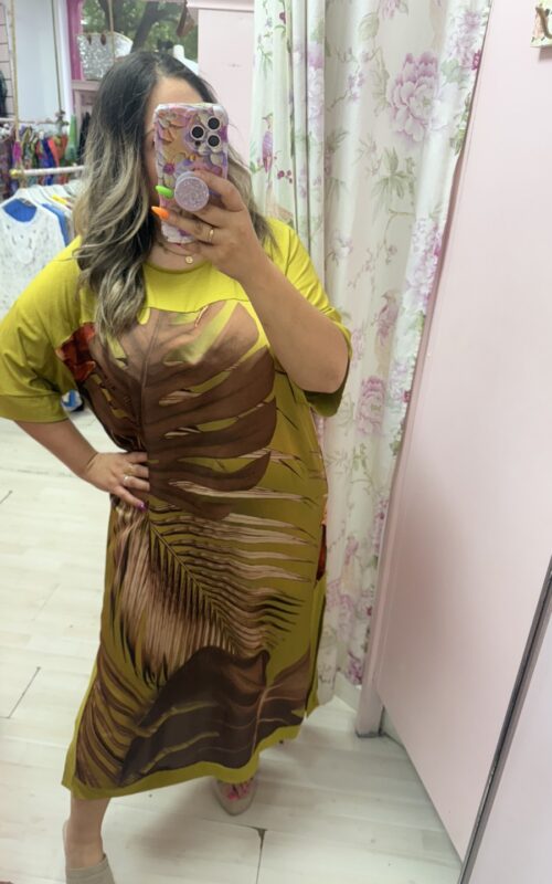 Vestido hojas mcorta pistacho