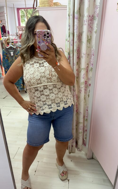 Camiseta encaje calada sisa Beige
