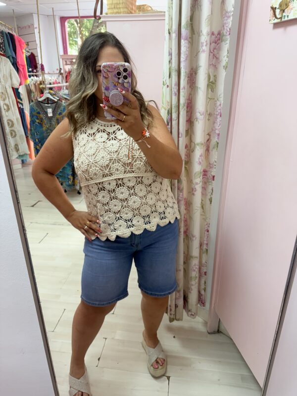 Camiseta encaje calada sisa Beige
