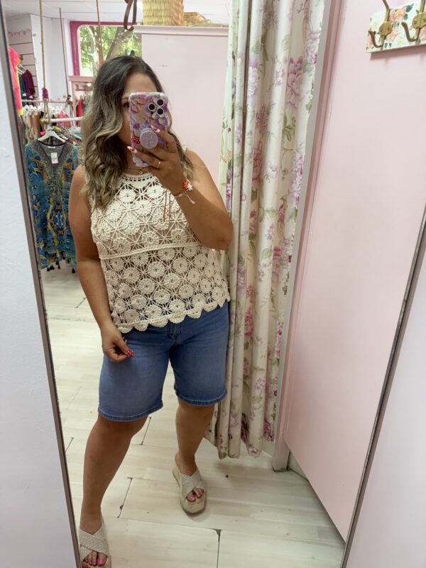 Camiseta encaje calada sisa Beige - Imagen 3
