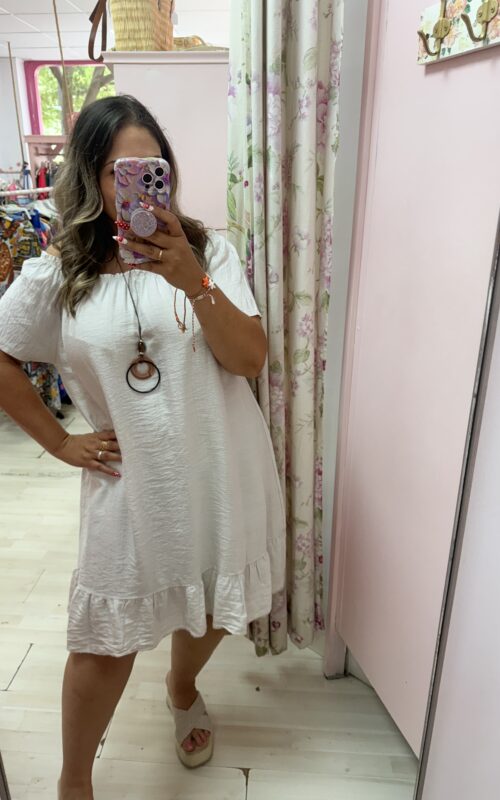 Vestido corto manga rizo