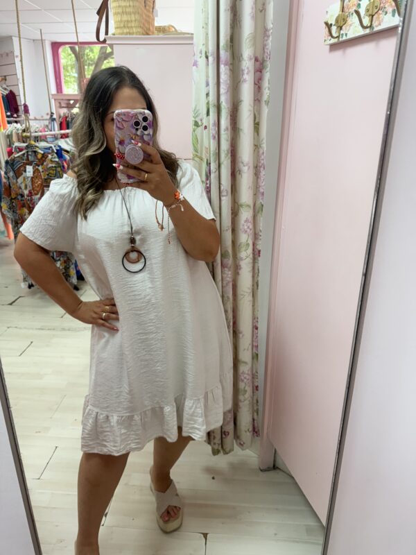 Vestido corto manga rizo