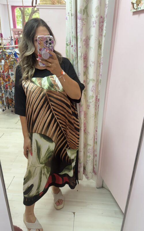 Vestido hojas mcorta negro