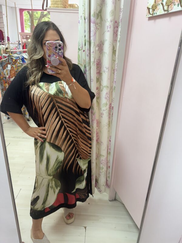 Vestido hojas mcorta negro - Imagen 3