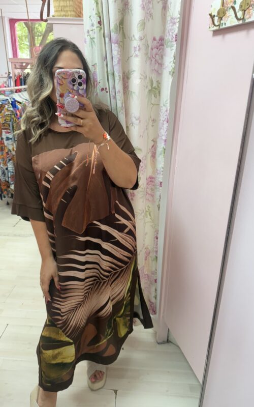 Vestido hojas mcorta chocolate
