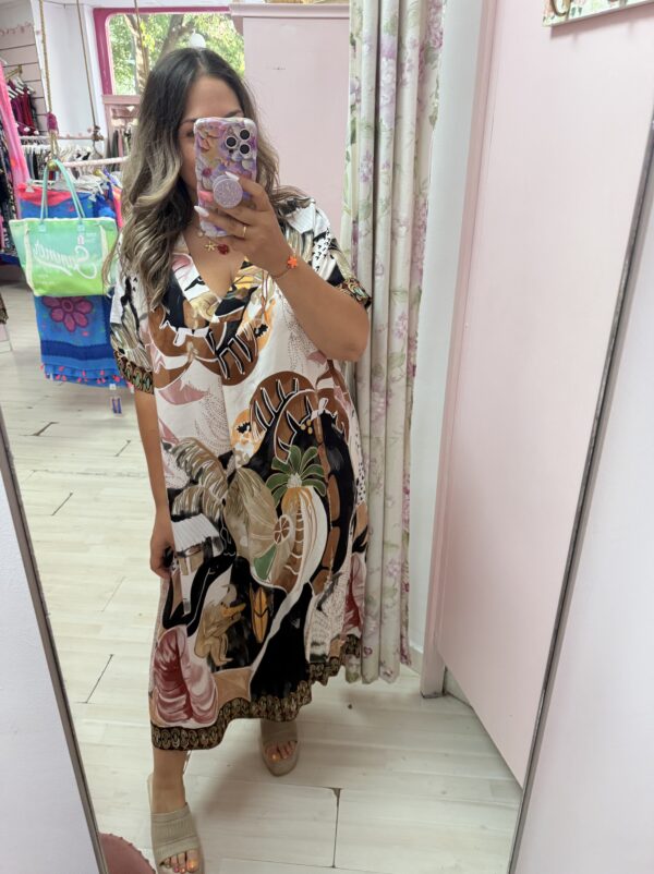 Vestido camisero hojas verde midi