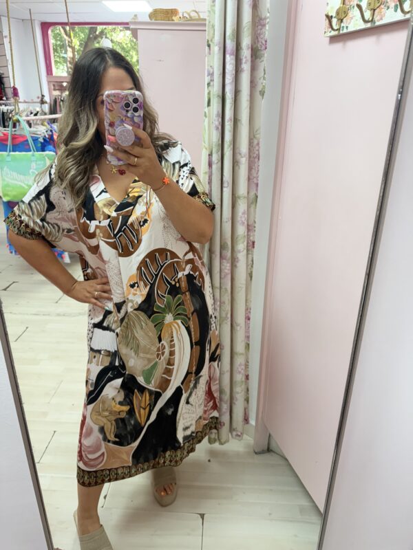 Vestido camisero hojas verde midi - Imagen 4