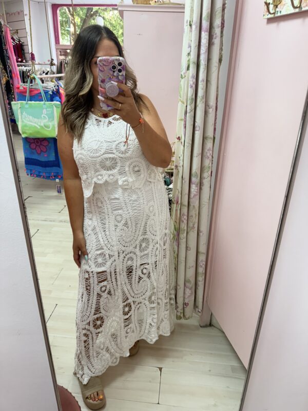 Conjunto crochet top y falda blanco