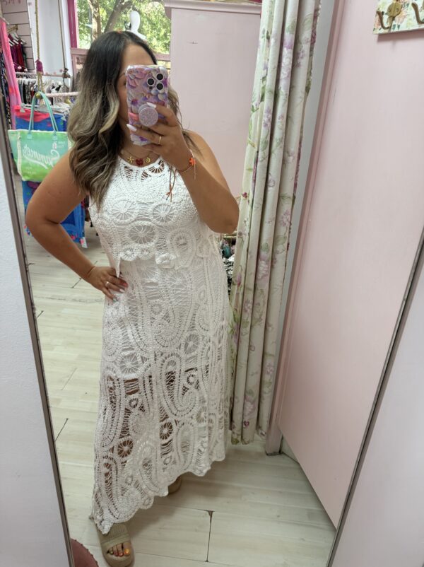 Conjunto crochet top y falda blanco - Imagen 3