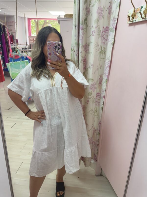Vestido blanco corto algodon pico oro - Imagen 2