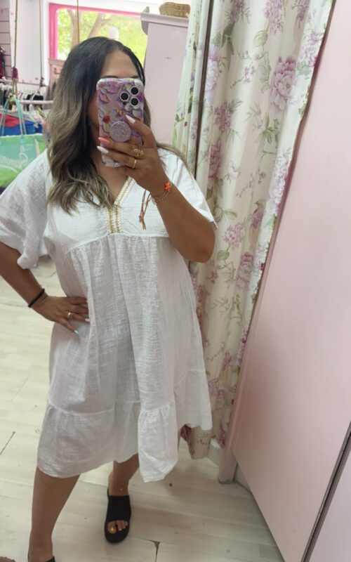 Vestido algodon escote pico