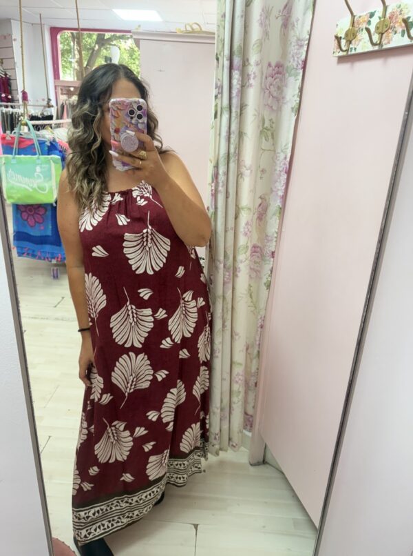 Vestido tela hojas granate - Imagen 3