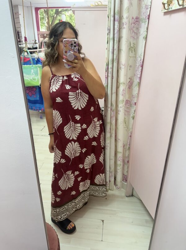 Vestido tela hojas granate - Imagen 4