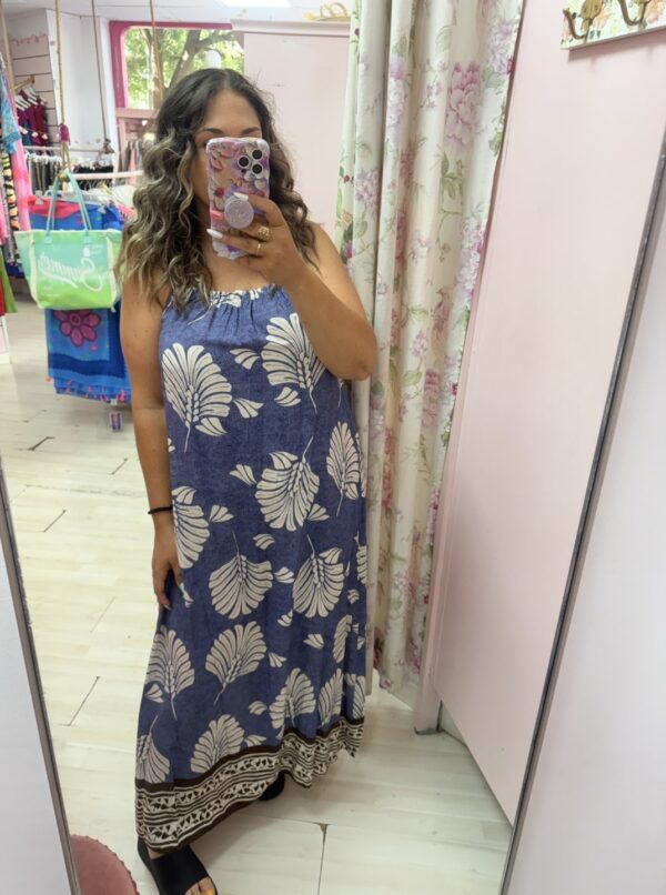 Vestido tela hojas azul - Imagen 2