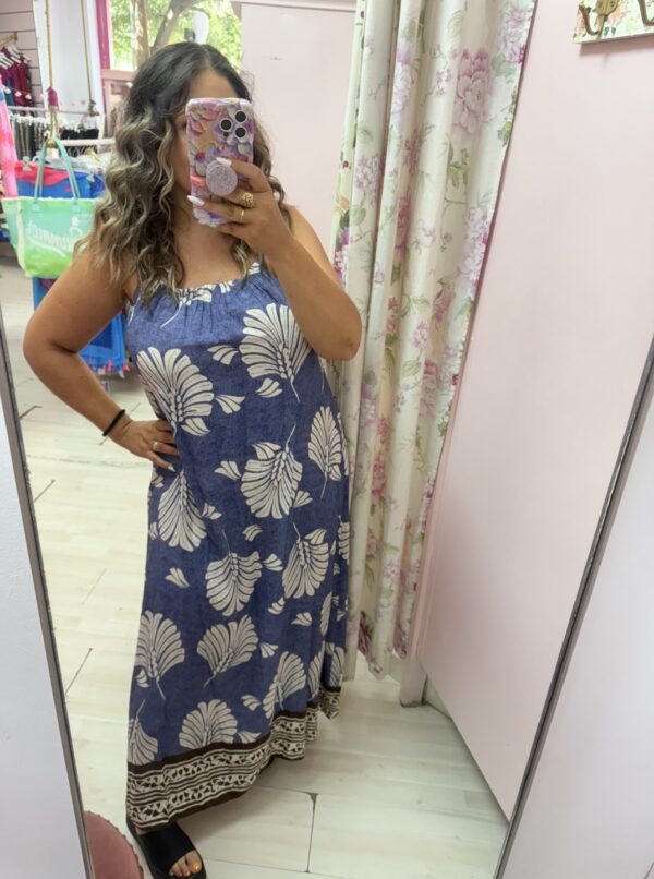 Vestido tela hojas azul