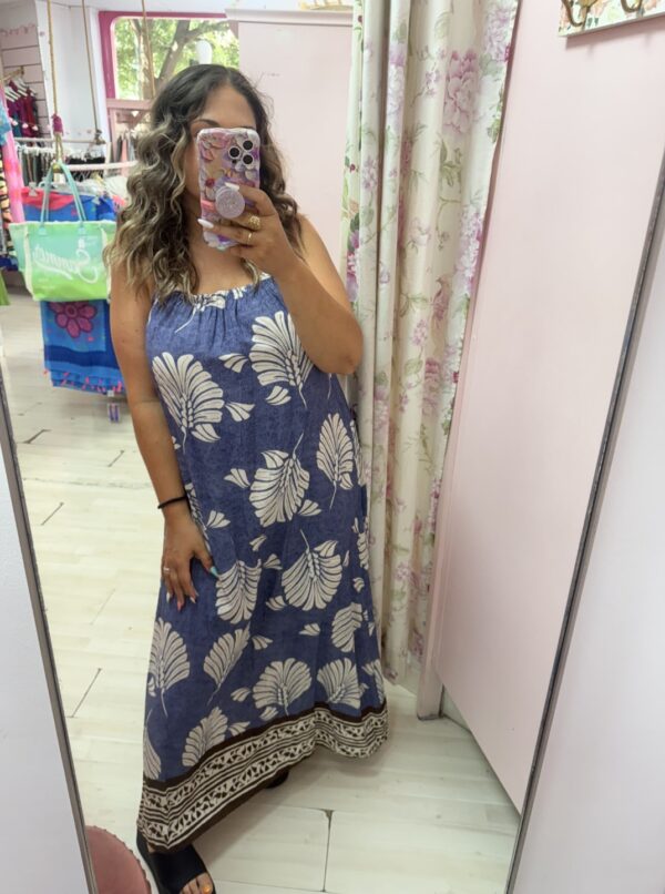 Vestido tela hojas azul - Imagen 4